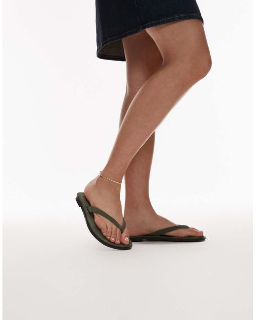TOPSHOP Green Jay Real Suede Toe Thong Flat Sandal