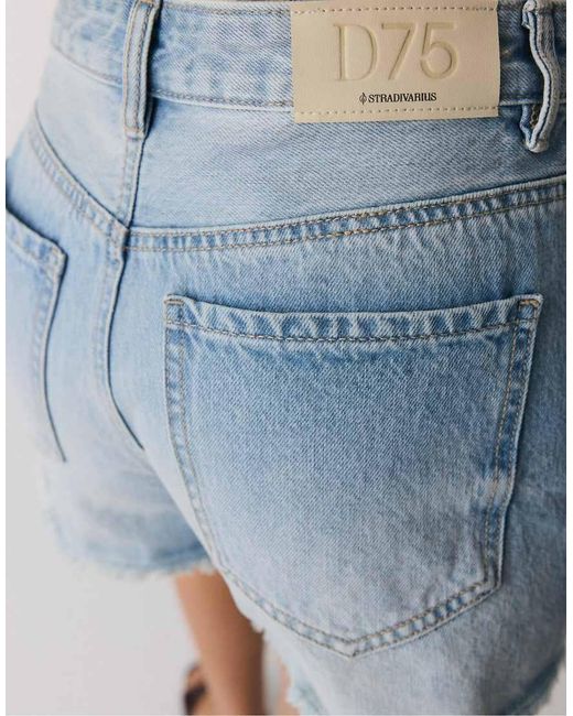 Stradivarius Blue D75 Ripped Denim Shorts