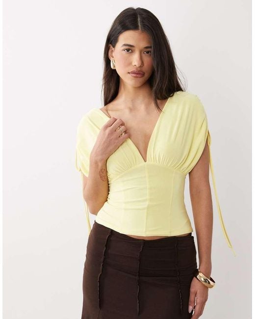 ASOS Yellow Deep Ruched Off The Shoulder Top