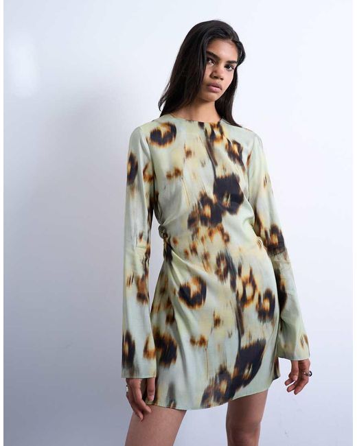 TOPSHOP White Waisted Long Sleeve Mini Dress
