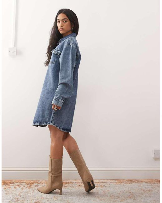 Noisy May Blue Long Sleeve Denim Shirt Dress