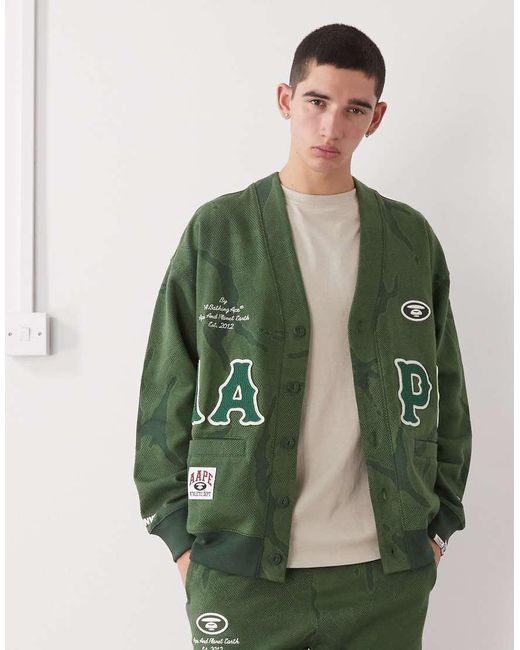 Aape By A Bathing Ape Green Aape By A Bathing Ape Oversized Cardigan for men