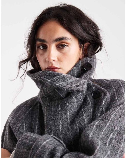 ASOS Jas Van Wolmix Met Opstaande Boord, Lange Pasvorm En Krijtstreep in het Gray