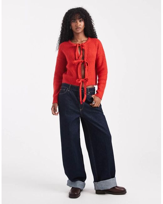 Wednesday's Girl Red Tie Detail Cardigan
