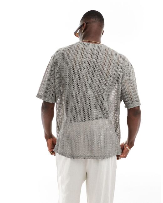 ASOS – oversize-häkel-t-shirt in Gray für Herren