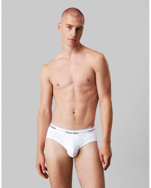 Calvin Klein White Icon Cotton Stretch 3 Pack Hip Briefs for men