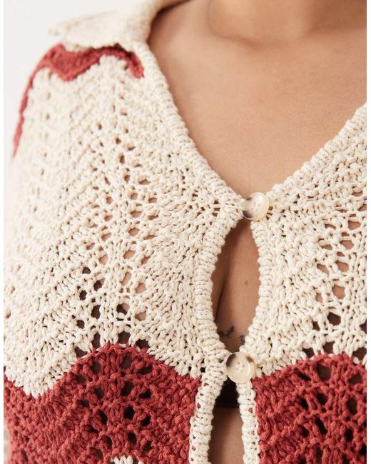 ARRANGE Red Curve Stripe Crochet Top Co Ord