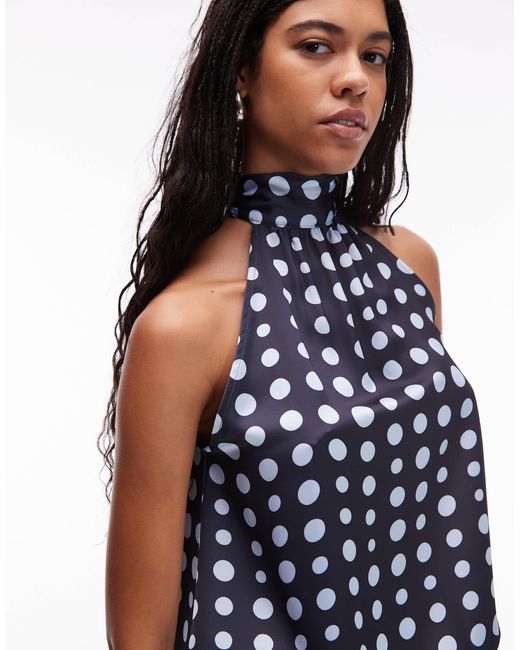 ASOS Blue Satin High Neck Bubble Hem Top