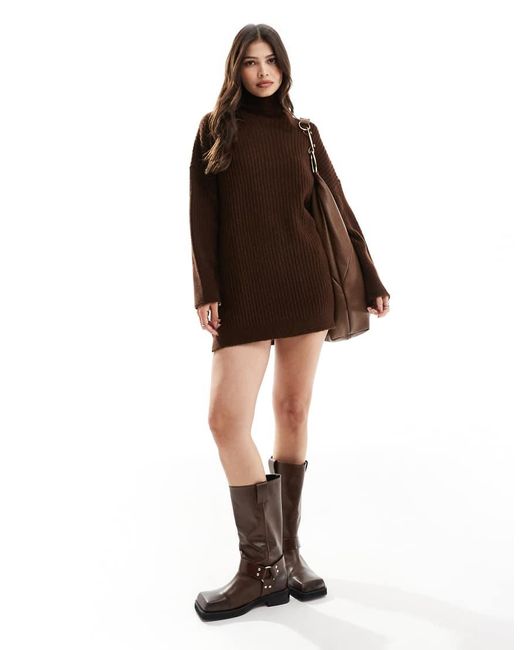 ASOS Brown High Neck Knitted Mini Dress