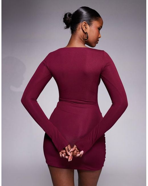 Oh Polly Slinky Boat Neck Long Sleeve Ruched Skirt Mini Dress in Purple | Lyst Oh Polly Slinky Boat Neck Long Sleeve Ruched Skirt Mini Dress in Purple | Lyst