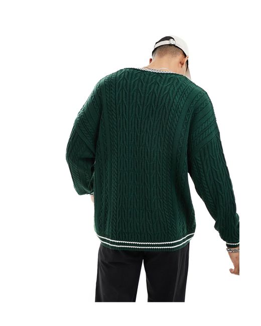 ASOS Green Oversized Cable Knit Cricket Jumper for men