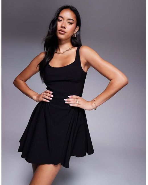 ASOS Blue Bengaline Scoop Neck Structured Flippy Mini Dress
