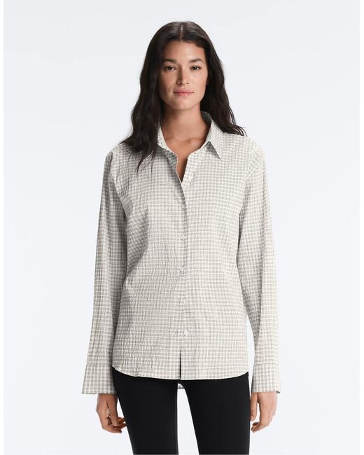 Oysho White Long Sleeve Cotton Blend Check Shirt