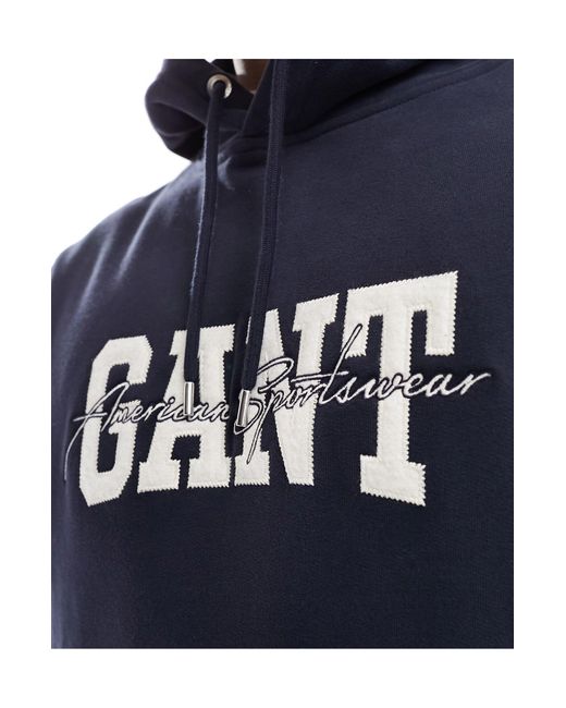 Gant – er kapuzenpullover mit retro-college-logoschriftzug in Blue für Herren