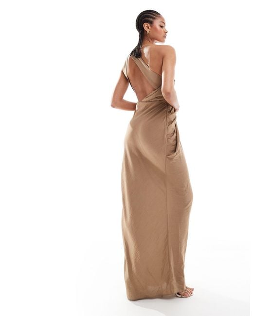 ASOS Natural Asos Design Tall One Shoulder Draped Maxi Dress With Full Skirt