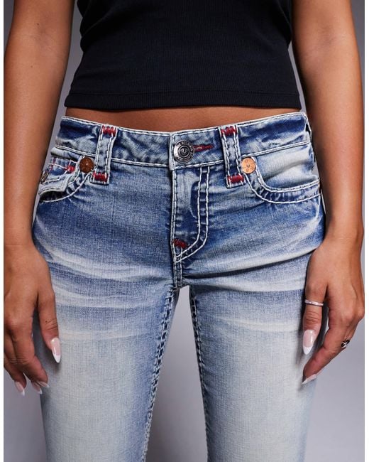 True Religion Blue Joey Super T Low Rise Flare Jeans With Flap Pocket