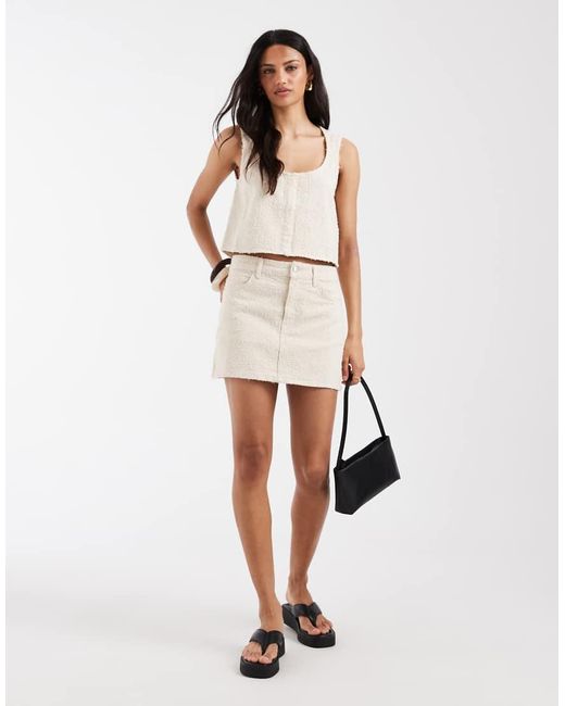 ASOS Natural Textured Denim Mini Skirt