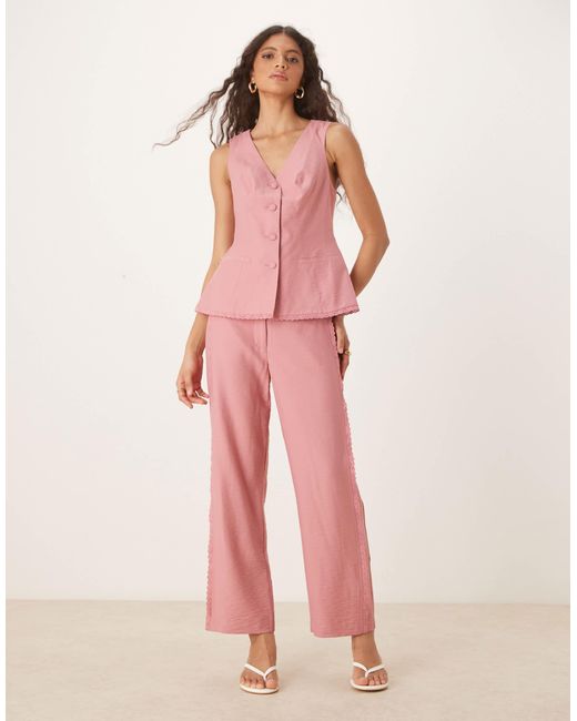 Pantalon droit décontracté et ajusté d'ensemble avec empiècements en dentelle ASOS en coloris Pink