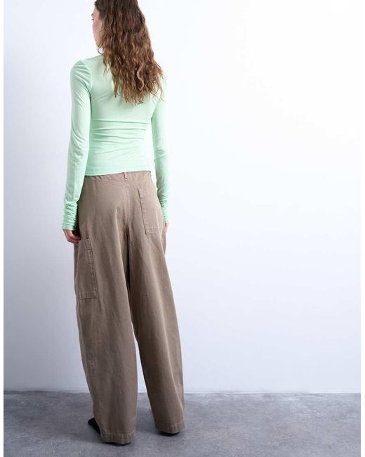 TOPSHOP Broek Met Naaddetail En Wijde Ronde Pijpen in het Brown