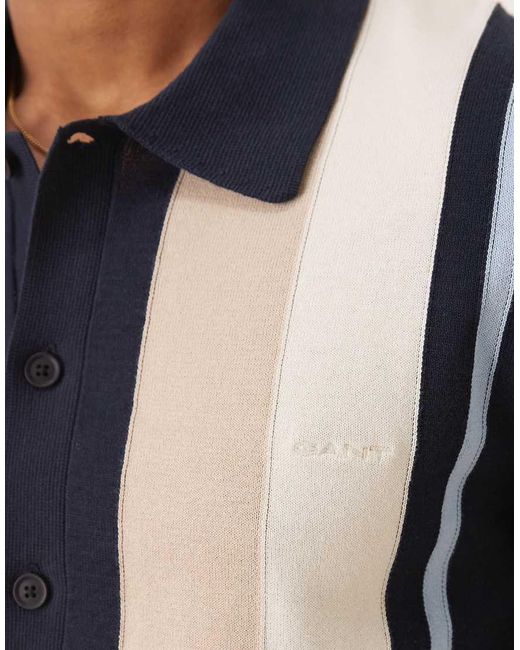 Gant Gebreide Polo Met Korte Mouwen En Knopen in het Blue voor heren