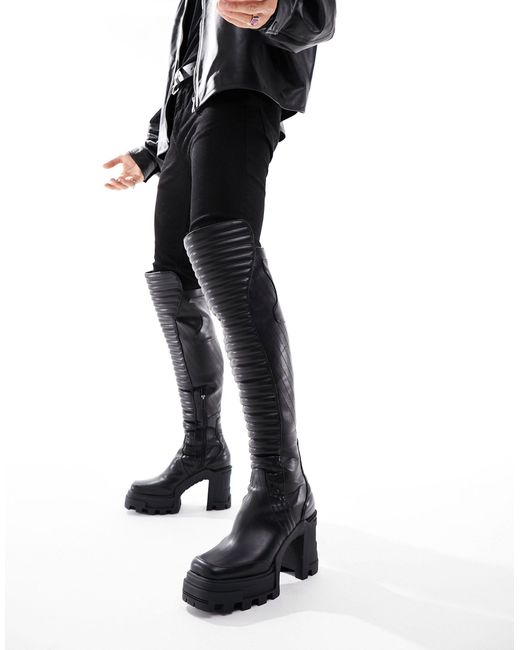 ASOS – overknee-stiefel aus em kunstleder mit absatz in Black für Herren