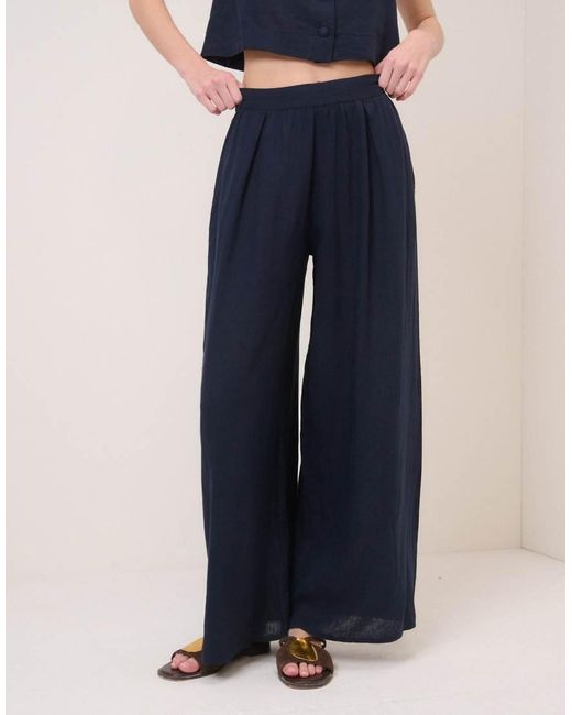 Nobody's Child Blue Linen-Blend Wide Leg Trousers