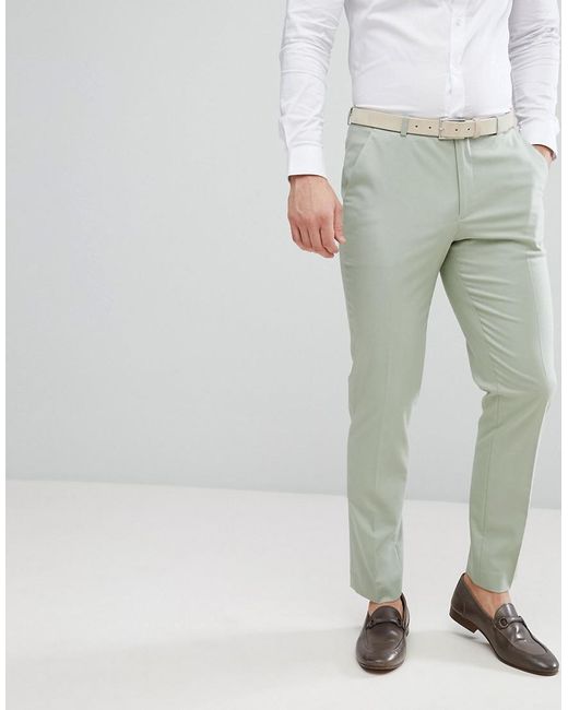 ASOS Asos Wedding Skinny Suit Trousers In Sage Green for men