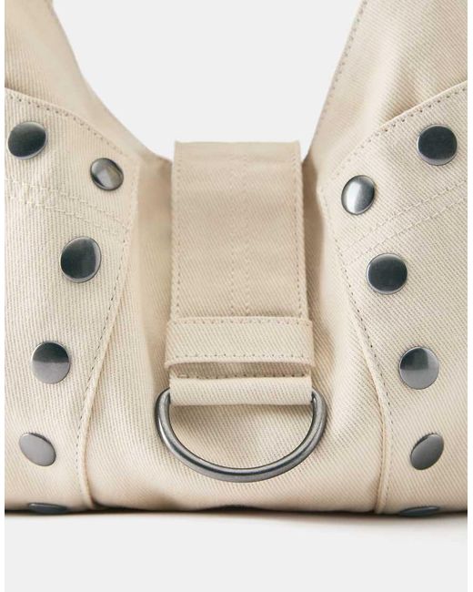 Pull&Bear Natural Studded Shoulder Bag