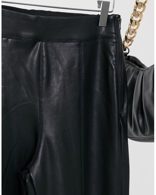 TOPSHOP Tall Faux Leather Trousers in Black