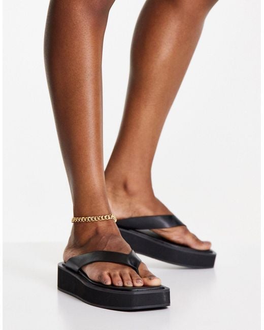 Monki Black Gita Thong Flatform Sandals