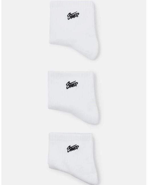 Pull&Bear White Pack Of 3 Pairs Of Stwd Socks for men