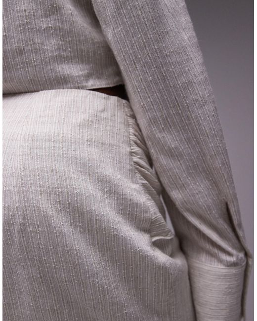 Mini-jupe d'ensemble drapée avec nœud et rayures texturées - naturel TOPSHOP en coloris Gray