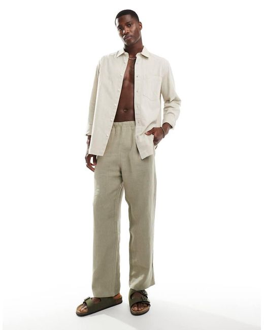 Camisa De Manga Larga De Tejido Efecto Lino De -Beis Neutro River Island de hombre de color Natural