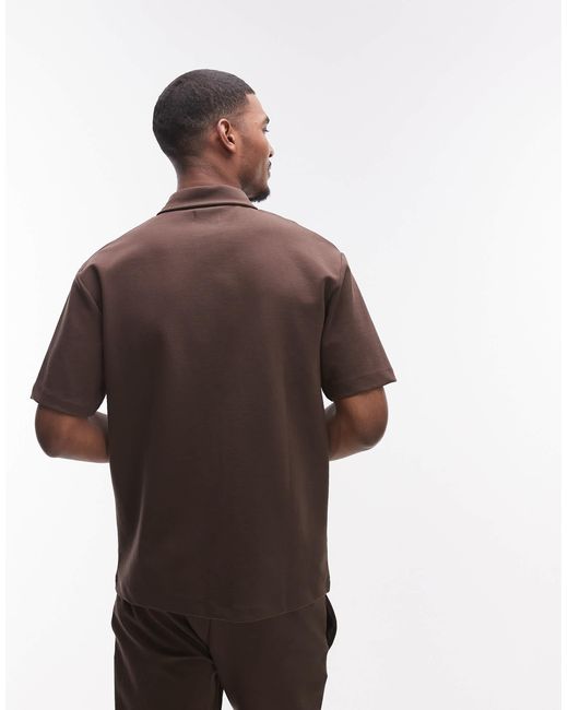 Topman Brown Premium Oversized Fit Button Through Interlock Jersey Shirt for men