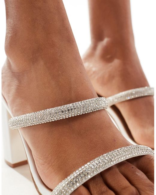 Truffle Collection Natural Wide Fit Bridal Block Heel Embellished Strap Mule