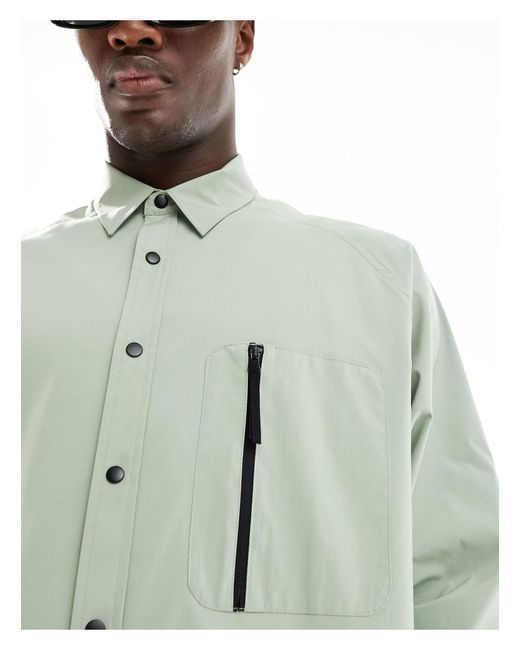 ASOS Green Boxy Oversized Nylon Shirt With Utility Details for men