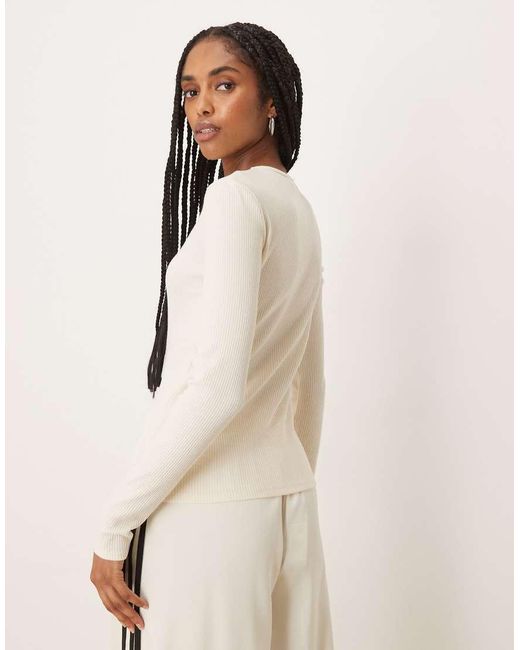 Mango Natural Ribbed Long Sleeve T-Shirt