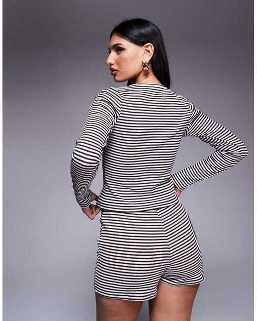 Cárdigan A Rayas Blancas Y Negras Con Cuello Redondo De (Parte De Un Conjunto) ASOS de color Gray