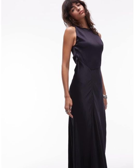 & Other Stories Blue Satin Crepe Midi Dress With Drape Neck
