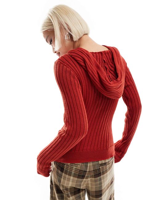 Daisy Street Red Fitted Pull Over Rib Knit Jumper With toggle Detail Keyhole