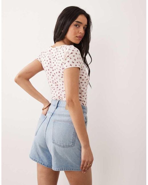 Miss Selfridge Blue Pointelle Button Through Bodysuit