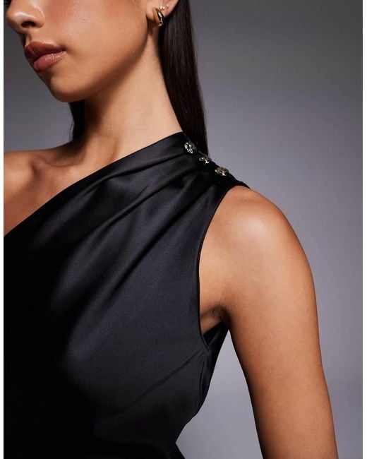 New Look Blue Satin One Shoulder Tie Midi Dress