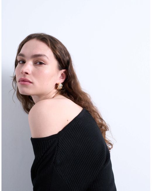 TOPSHOP Black Off The Shoulder Knitted Top