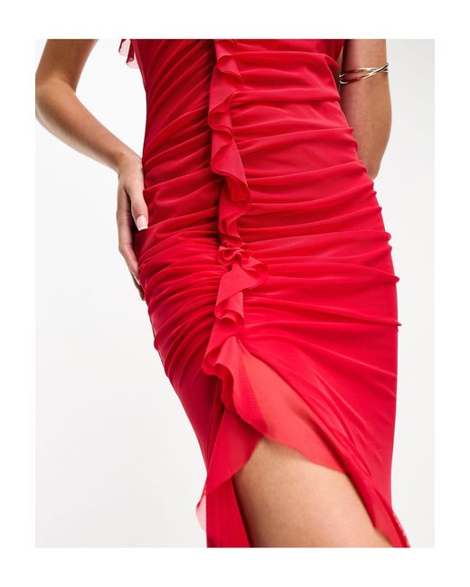Flounce - robe longue en tulle froncée à volants Flounce London en coloris Red