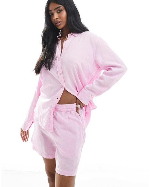 Vero Moda Pink Linen Touch Shorts Co-ord