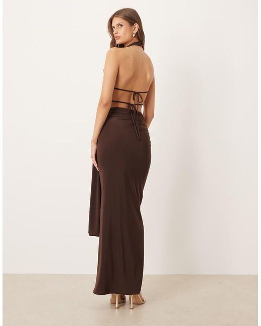 ASOS Natural Slinky Knot Front Cowl Neck Maxi Dress