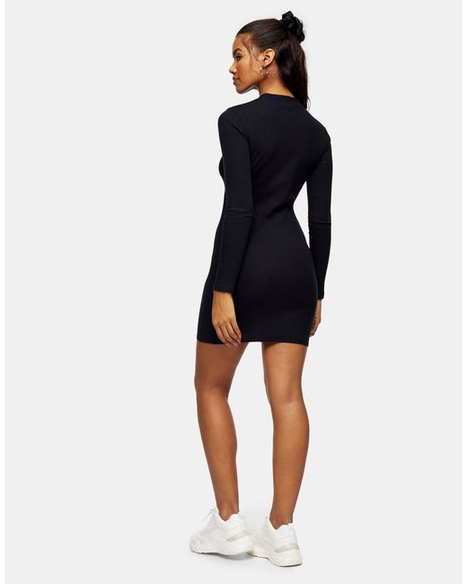TOPSHOP Long Sleeve Ribbed Mini Dress 