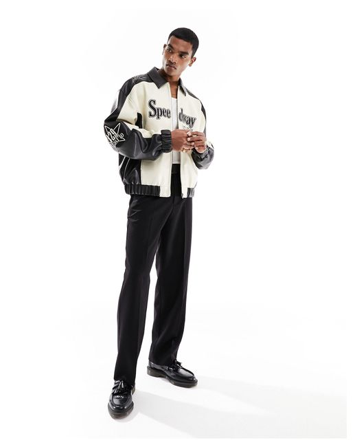 ASOS White Oversized Faux Leather Motocross Jacket for men