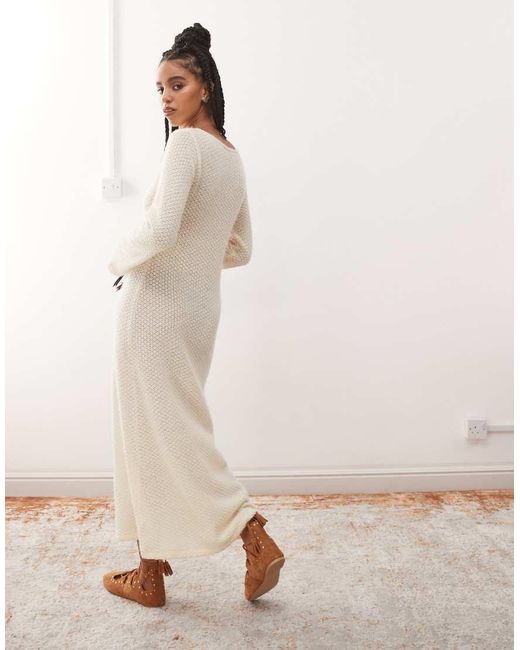 Reclaimed Vintage Natural Flared Sleeve Crochet Festival Maxi Dress