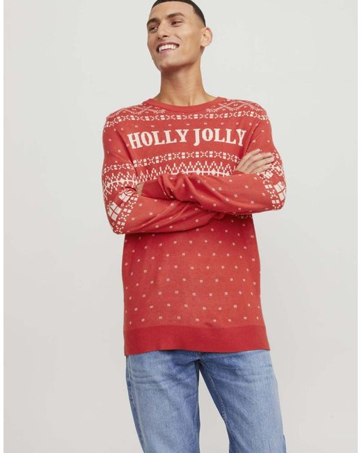 Pull en maille rococo Jack & Jones pour homme en coloris Red